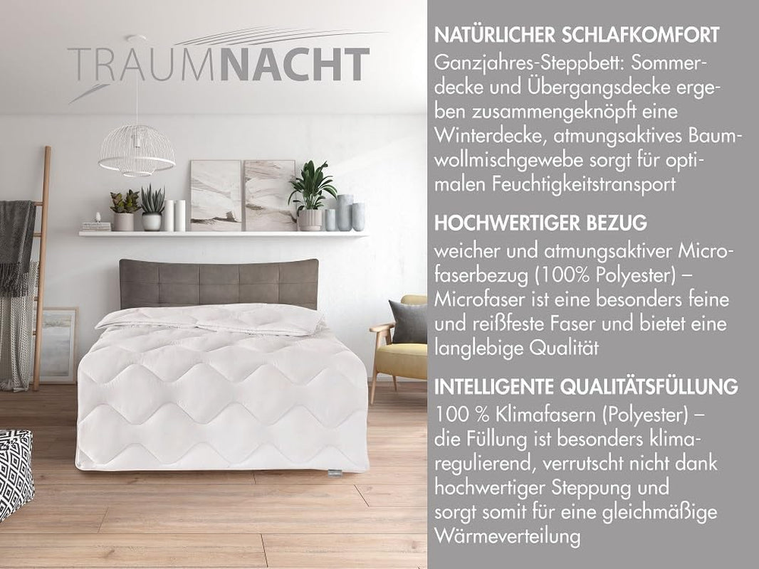 Traumnacht Cosy - Bedset 4 seizoenen, 1 X deelbaar dekbed 135 X 200 Set en 1 X kussen 80 X 80 Cm, Ã-ko Tex gecertificeerd, wit, ontwikkeld in Duitsland, (pak van 2) Dekbedden en dekbedden Naty Shop