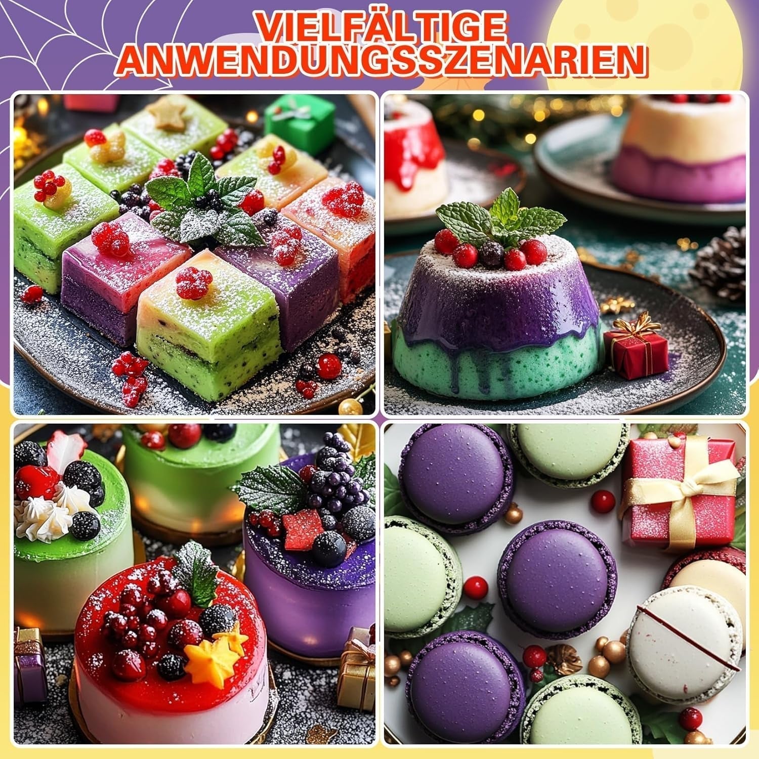Voedselkleurpoeder - 4 kleuren Voedselkleur, geconcentreerde voedselkleur, Rood Groen Blauw Paars Voedselkleur voor taartdecoratie, bakken, glazuur, dessert, koken - 5G