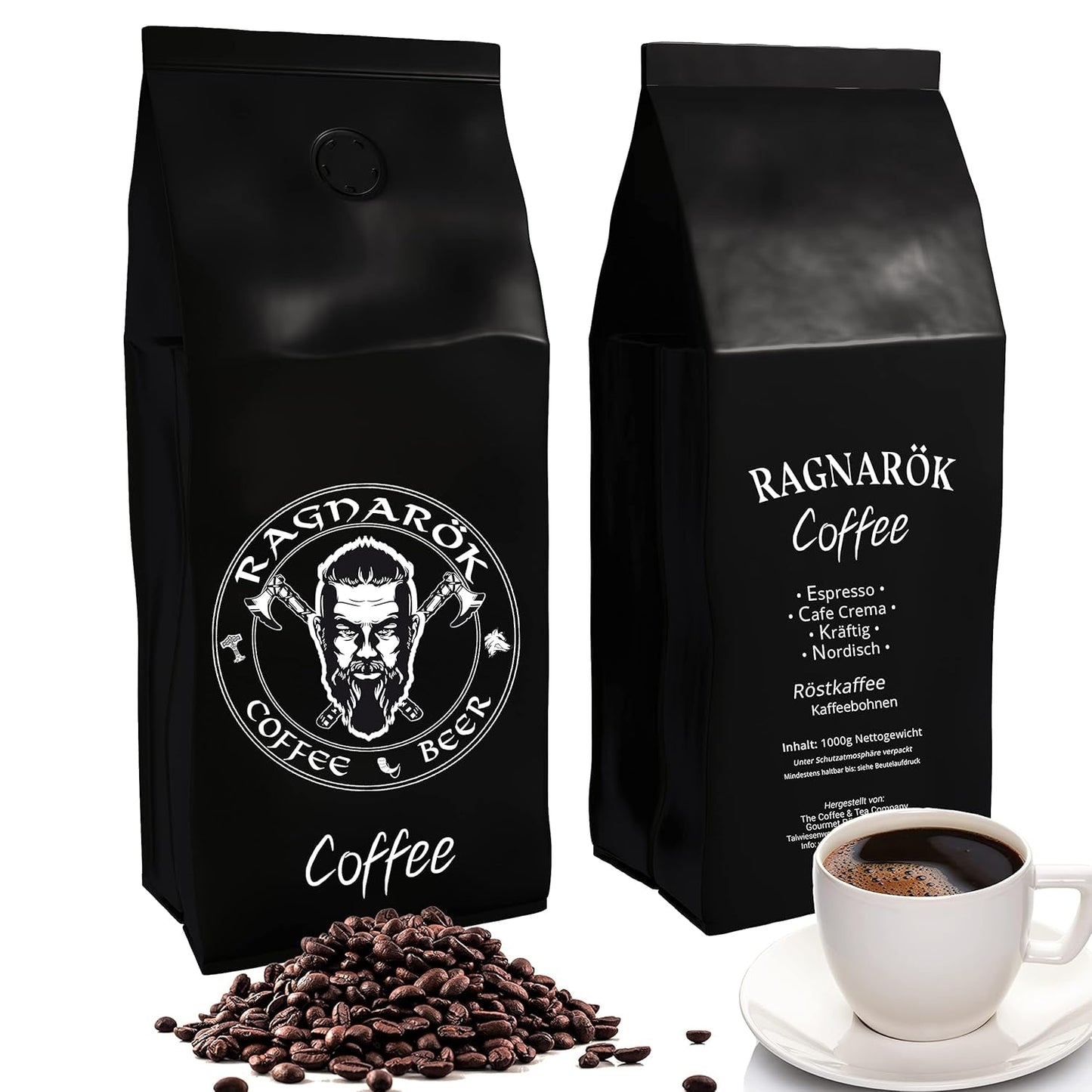 C&T "Ragnarök Coffee" nordischer Röst-Kaffee | 1000 g Bohne-gans | als Espresso & Cafe Crema trinkbar | kräftig + würzig + aromatisch | 100% natuurlijk met cafeïne