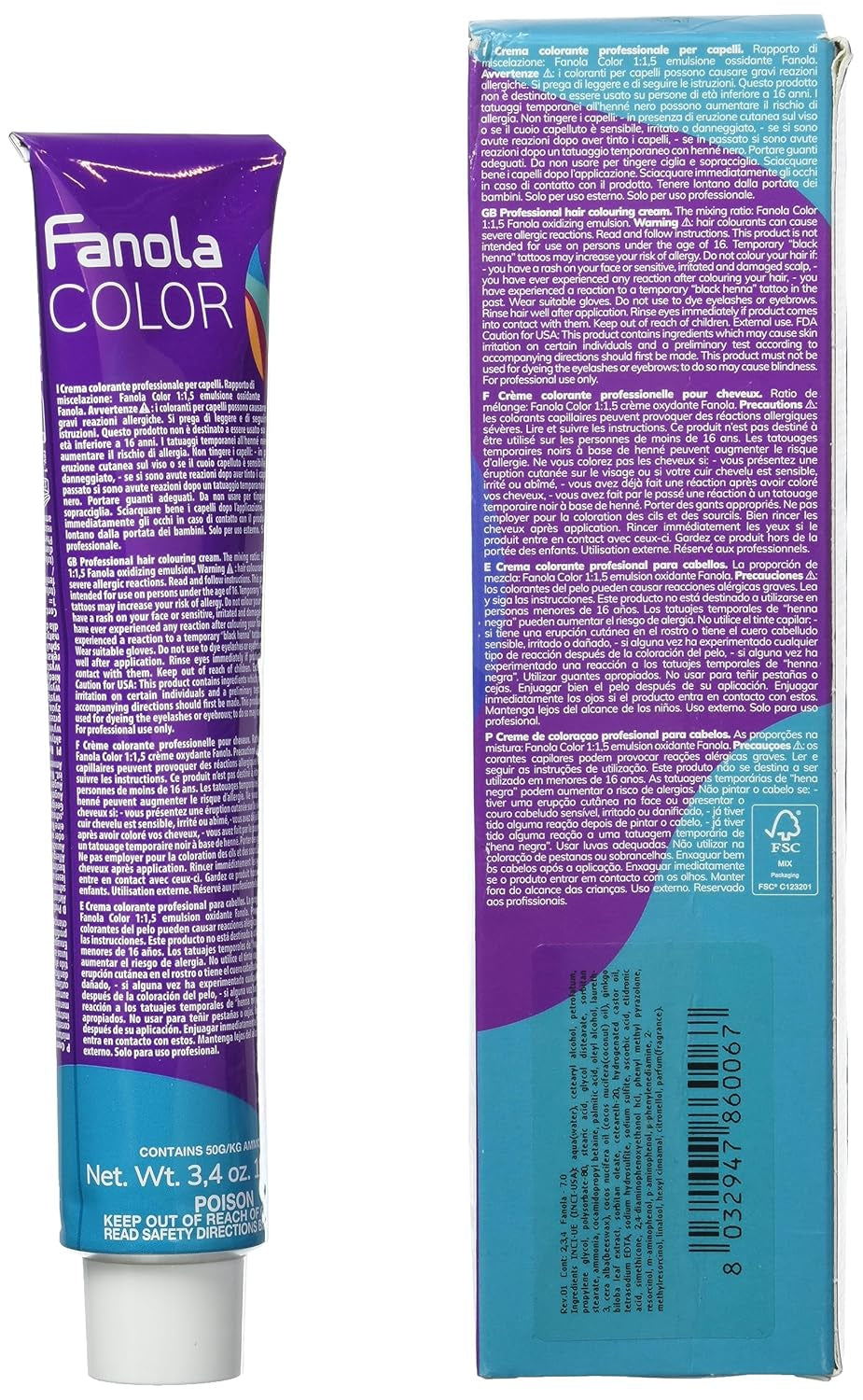 Fanola crema colore Kleurcrème 7.0 Blond, 100 ml Haarverf Naty Shop