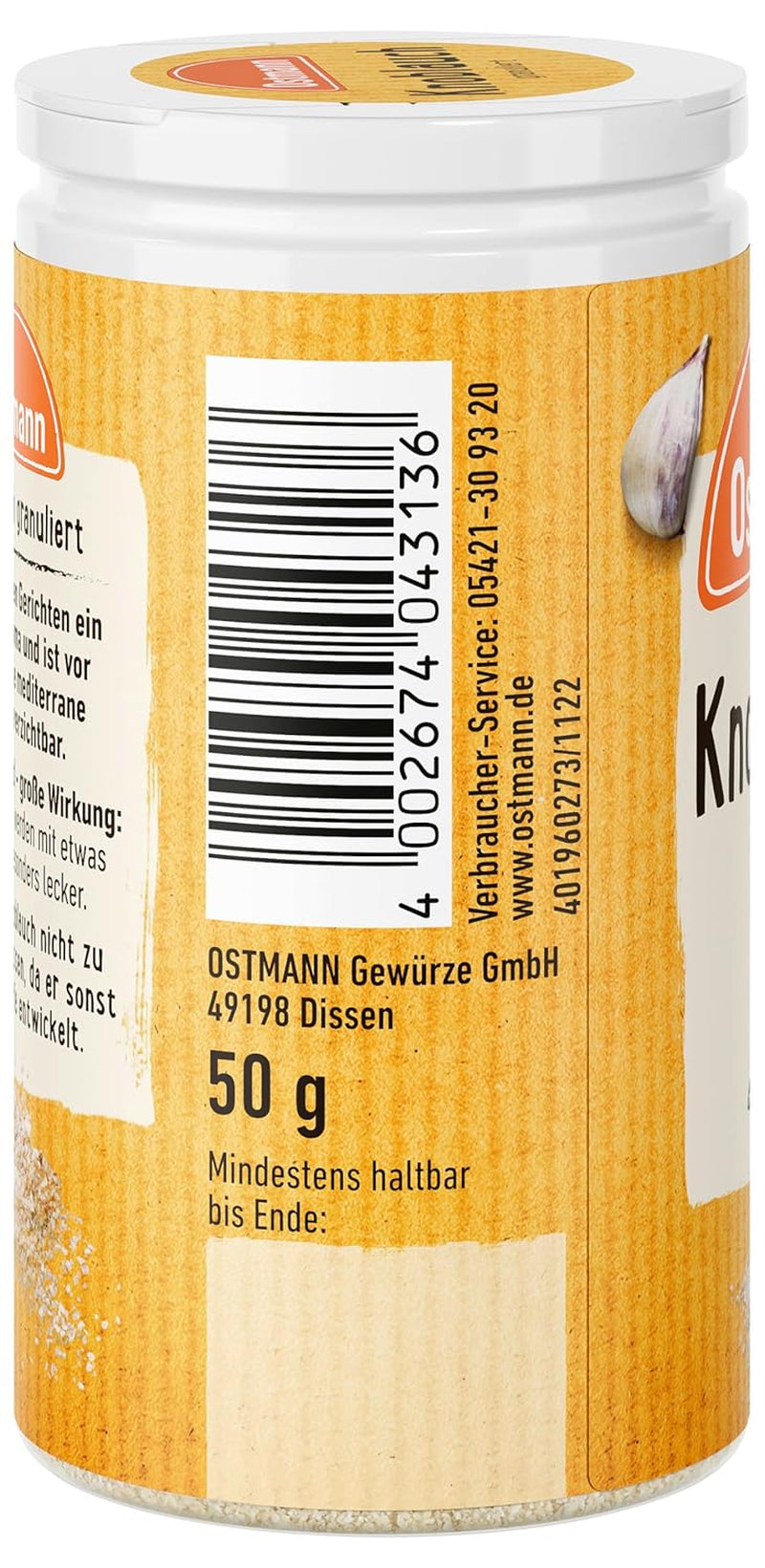Ostmann Knoblauch granuliert 50 g Knoblauch zum Würzen von herzhaften Gerichten Mengeling: 1 Stück