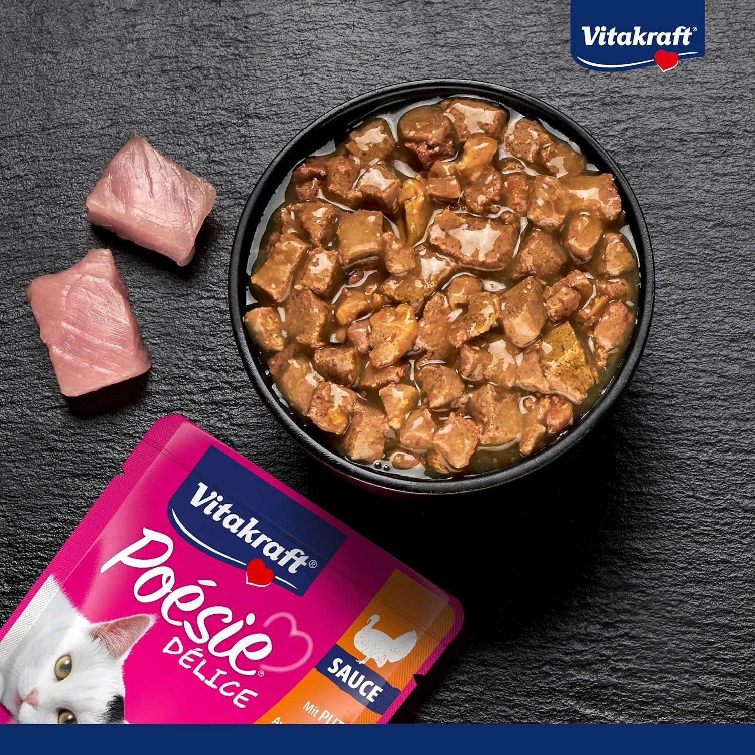Vitakraft Poésie Délice, nat kattenvoer, kattenvoer in saus, met kalkoen, grootverpakking, zonder toegevoegde suiker of granen (23 x 85 g)