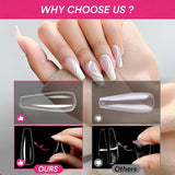 Alyvisun Ballet nageltips, 500 stuks volledig dekkende acryl nageltips met 240 stuks nagelstickers set, 10 maten transparante gelnageltips Zachte gelnageltips Ballerina nageltips