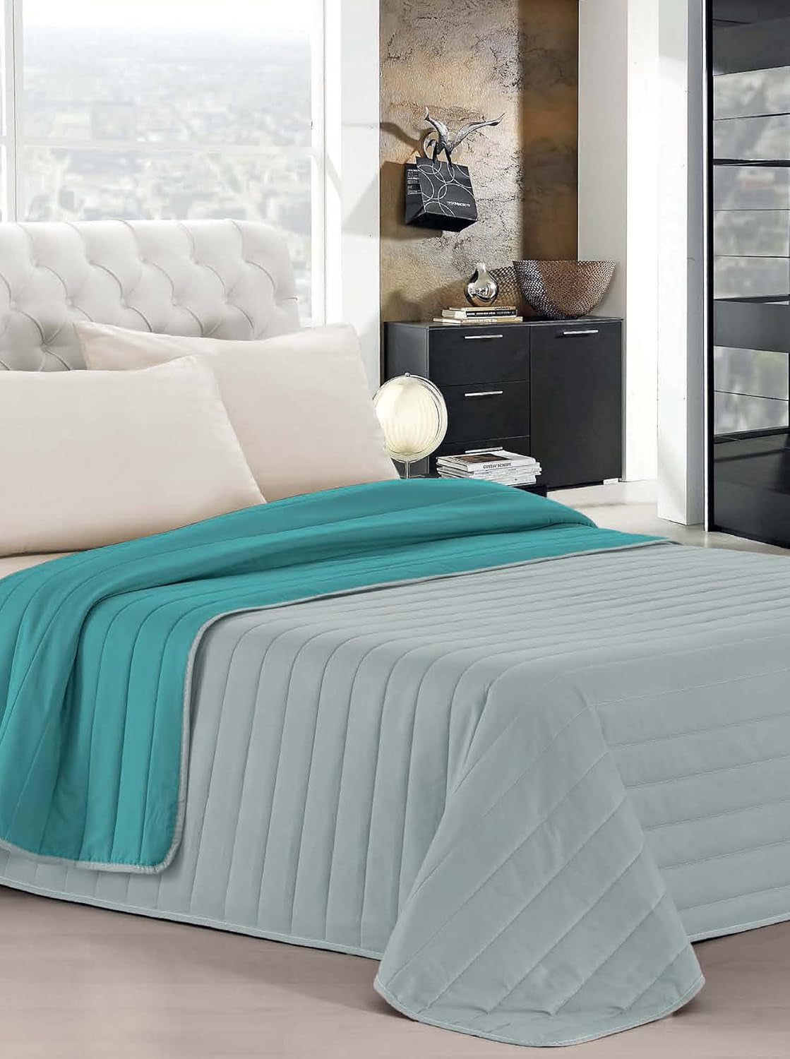Italiaans beddengoed Estivo eenpersoonsbed, linnen, Aqua, 170 X 270 Cm Dekbedden en dekbedden Naty Shop Aqua/grijs 170 X 270 Cm