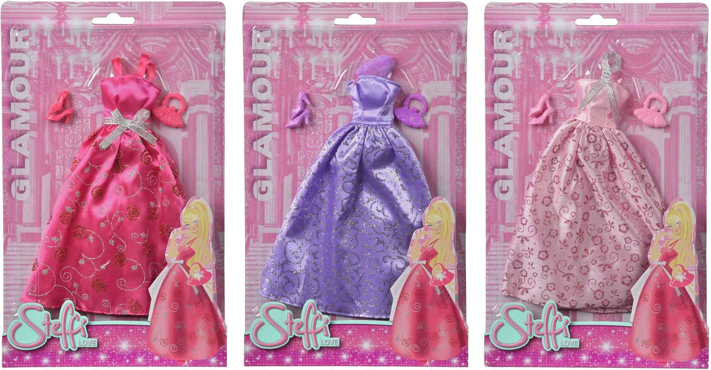 Simba 105723369 - Steffi Love Glamour / poppenkledingset / 3 verschillende items / Er is slechts één item inbegrepen / Baljurk voor alle poppen van 29 cm / Pop niet inbegrepen