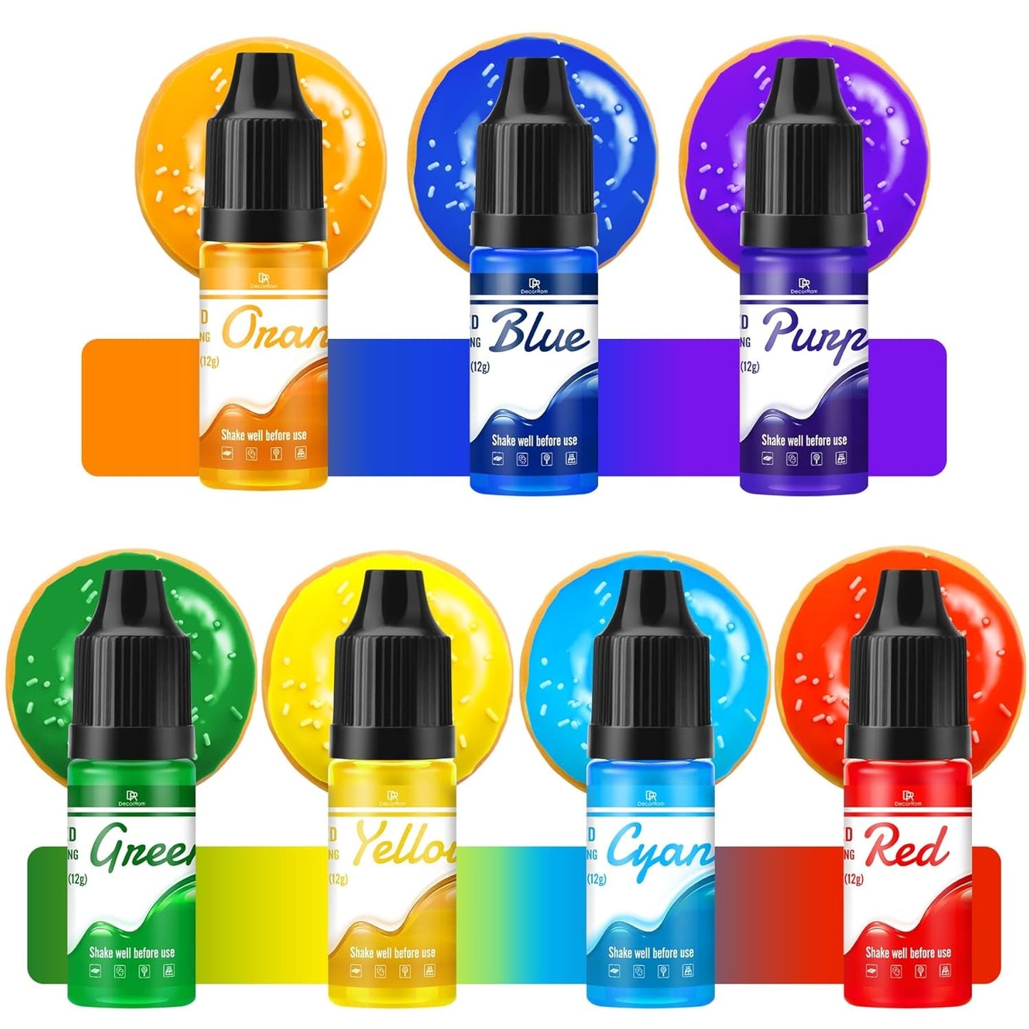Vetoplosbare chocoladekleurstof - regenboogkleuren, op olie gebaseerde kleurstof voor fondant, taartdecoratie, bakken - vloeibare kleurstof voor cacaoboter, botercrème - elk 12 g