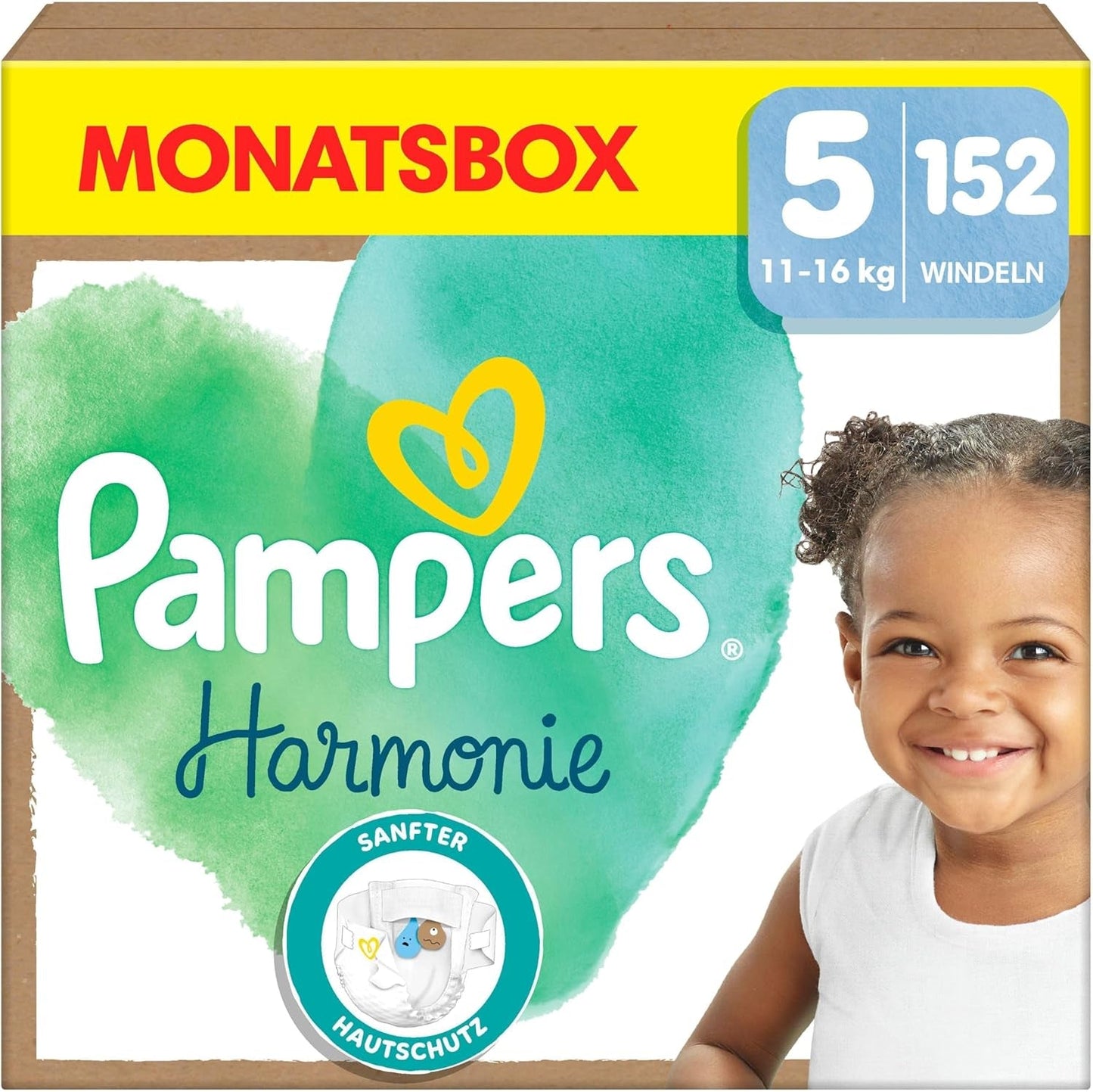 Pampers Harmony Luiers Maat 4, 174 Luiers, 9kg-14kg, Zachte huidbescherming met 100% Pampers Protection
