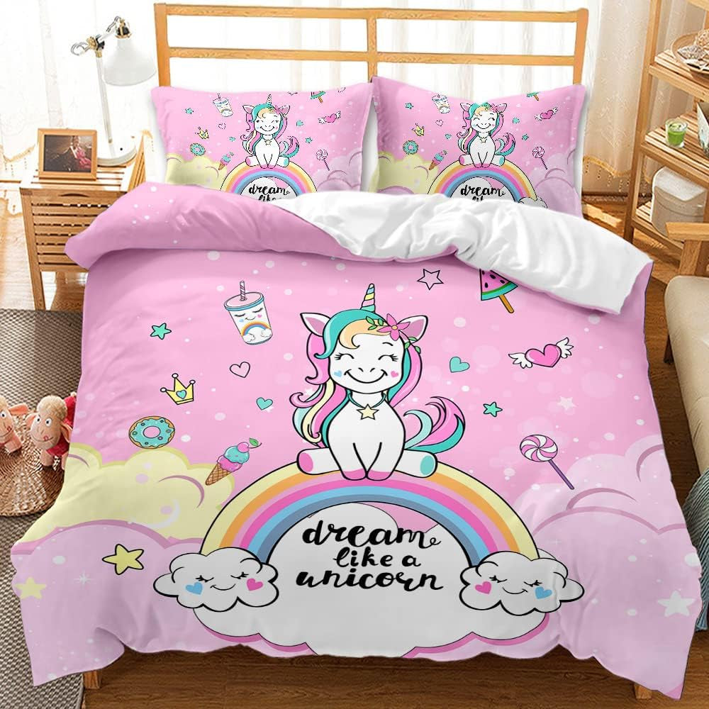 Beddengoed voor meisjes, Eenhoorn, 2 kussenslopen Beddengoed - kinderen Naty Shop Eenhoorn Roze (model 1) 135×200 Cm