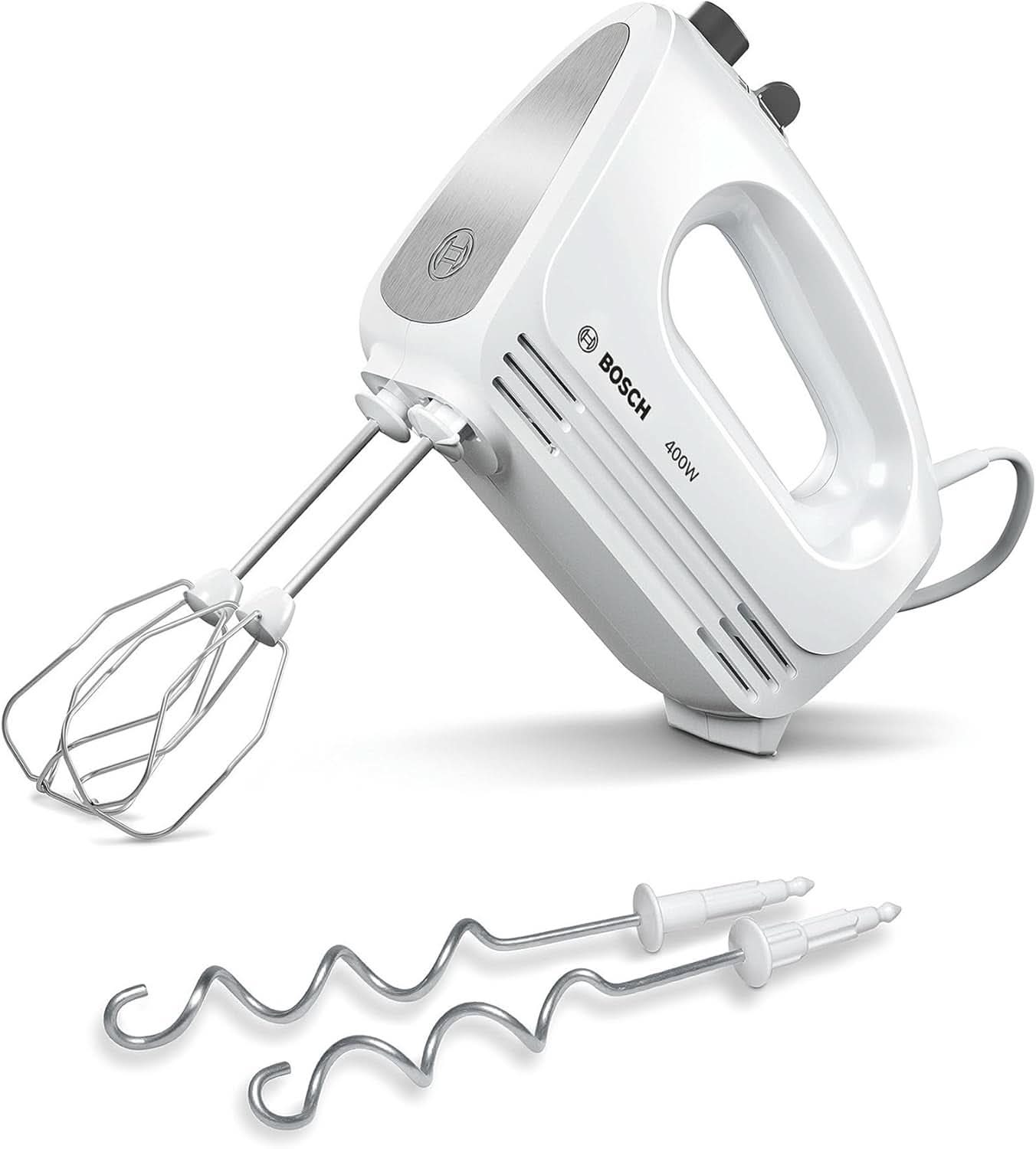 Bosch Hausgeräte Handrührer Clevermixx MFQ24200, 2 Rührbesen, 2 Spülmaschinengeeignet, 4 Stufen, Leicht, Leise, 400 W Weiß/Edelstahl Keuken Naty Shop