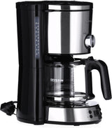 SEVERIN "TypeSwitch" espressomachine met glazen karaf en timer, AromaSwitch voor het kiezen van 2 zetopties, digitale klok met timerfunctie, voor maximaal 10 kopjes, 1000W, geborsteld roestvrij staal-zwart, KA 4826