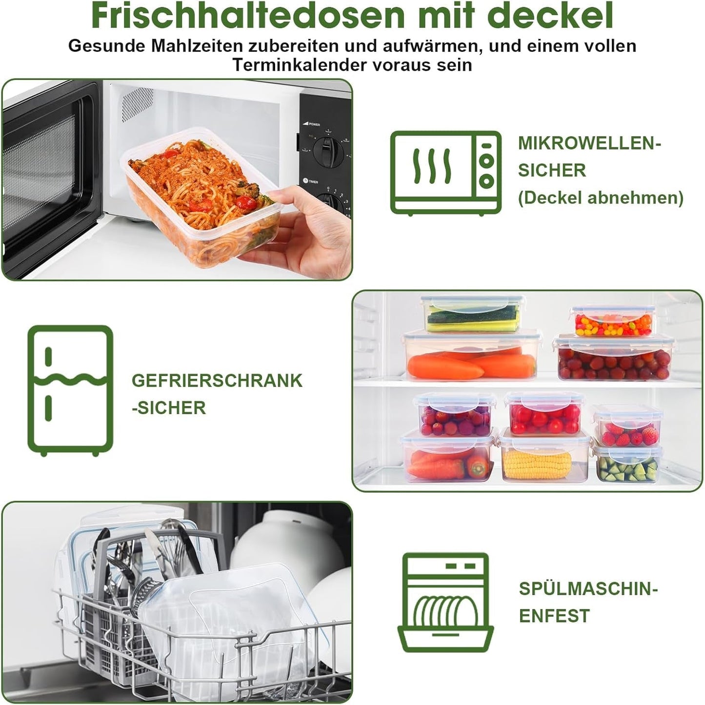 YASHE Voedselopslagpot met deksel, 12-delige plastic voorraadpottenset, BPA-vrij, 100% lekvrij, stapelbaar, doorzichtige voedselopslagdozen Naty Shop
