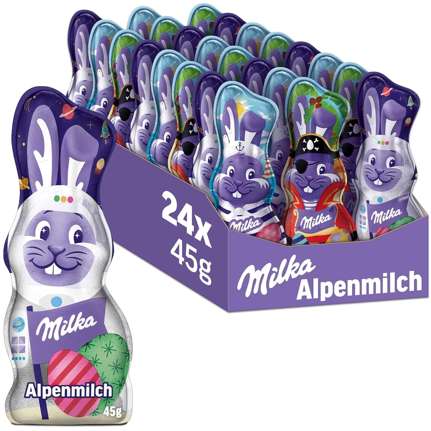 Milka Smiling Bunny Alpine Milk Design Edition - Paaschocolade met 3 verschillende designs - 24 x 45 g