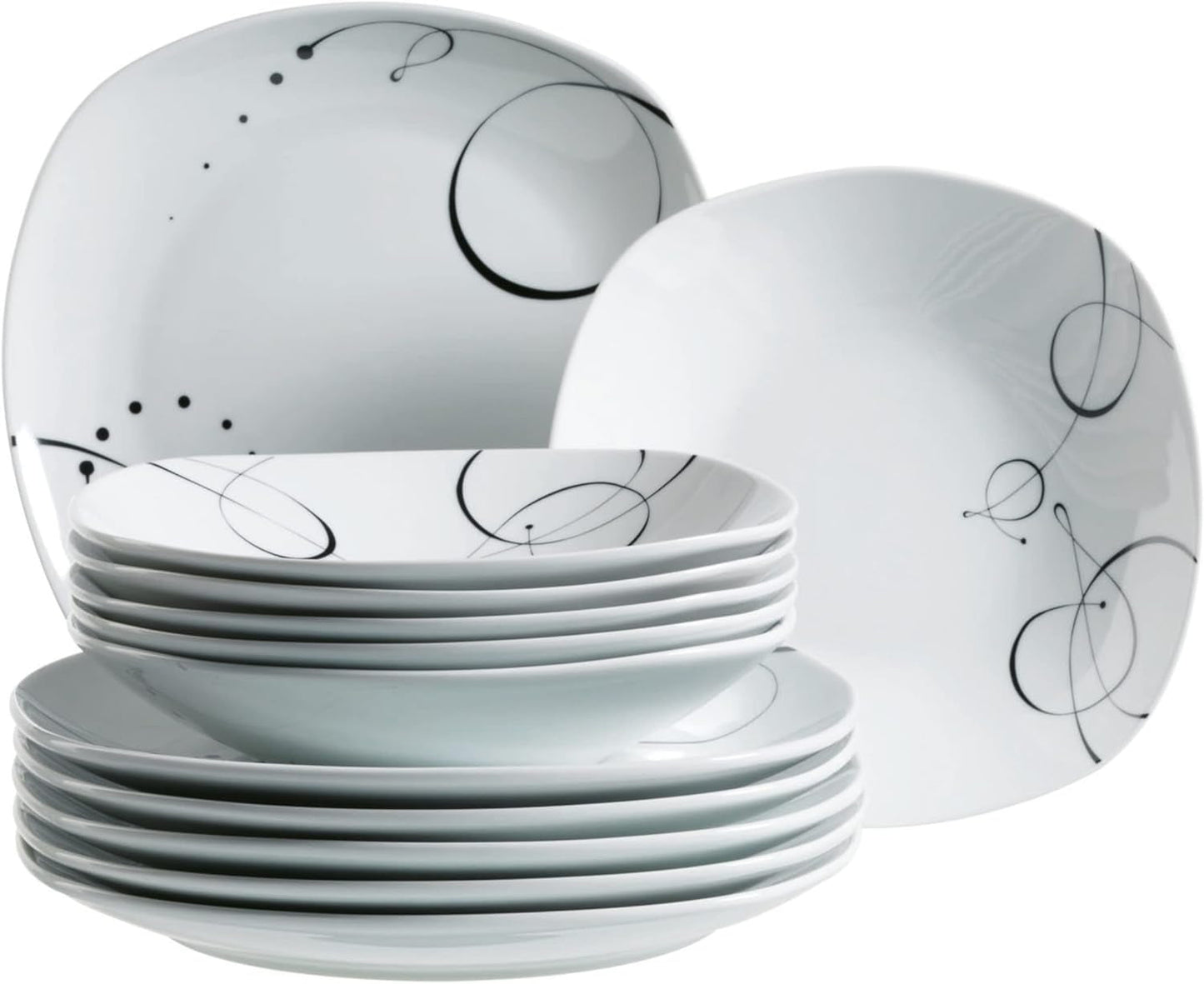 Huishoudelijk servies van Mäser, serie Chanson, 12 stuks voor 6 personen, wit