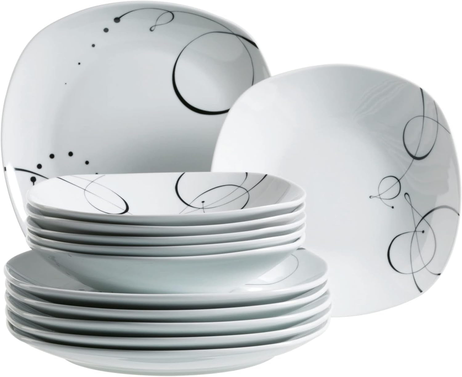 Huishoudelijk servies van Mäser, serie Chanson, 12 stuks voor 6 personen, wit
