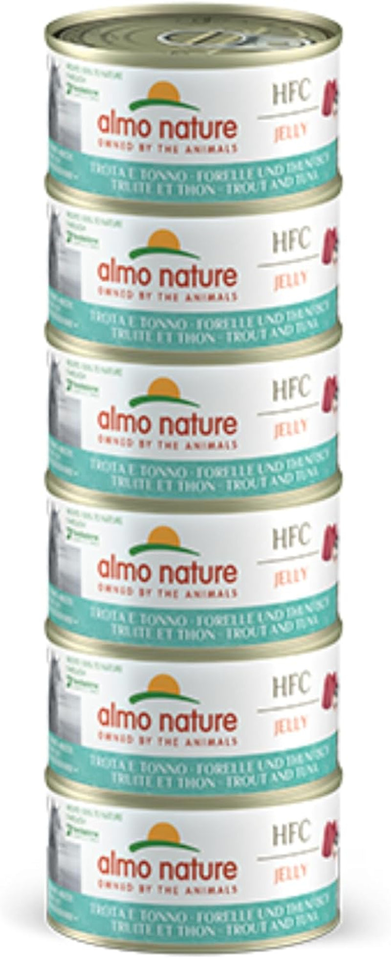 Almo Nature HFC Jelly - Natvoer voor volwassen katten - Forel en Tonijn - Menselijke kwaliteit, Glutenvrij - 6 x 70g