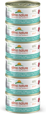 Almo Nature HFC Jelly - Natvoer voor volwassen katten - Forel en Tonijn - Menselijke kwaliteit, Glutenvrij - 6 x 70g