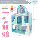 Houten poppenhuis, houten prinsessenkastelen, poppenhuizen, 3 verdiepingen, prinsessenkastelen, 9 houten stukken, 37x15x53,5cm, houten speelgoed, vanaf 3 jaar