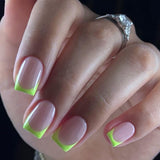 Lange Franse tips Gouden glitterlijm op lange vierkante nagels Glitter Franse tip Kunstnagels Set Vierkante kunstnagels voor dames 24 stuks