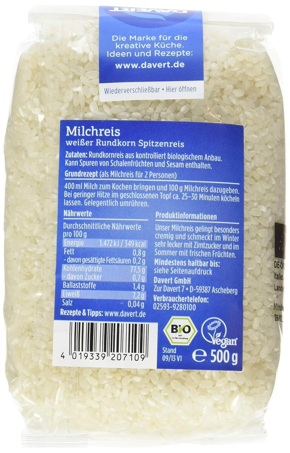 Davert rijstepap (1 x 500 g) - Bio