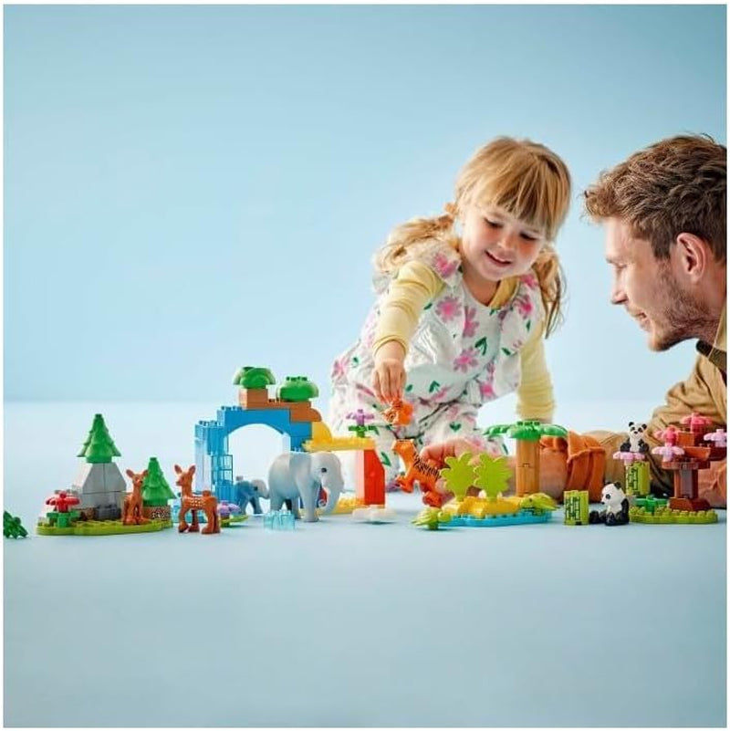LEGO DUPLO Stad wilde dierenfamilies 3-in-1 set, educatief speelgoed voor peuters met schildpadden, tijgers, olifanten, herten, panda's, set voor kleuters vanaf 2 jaar, bouwspeelgoed met dierenfiguren 10446 Bouwsets Beuche den LEGO-Store