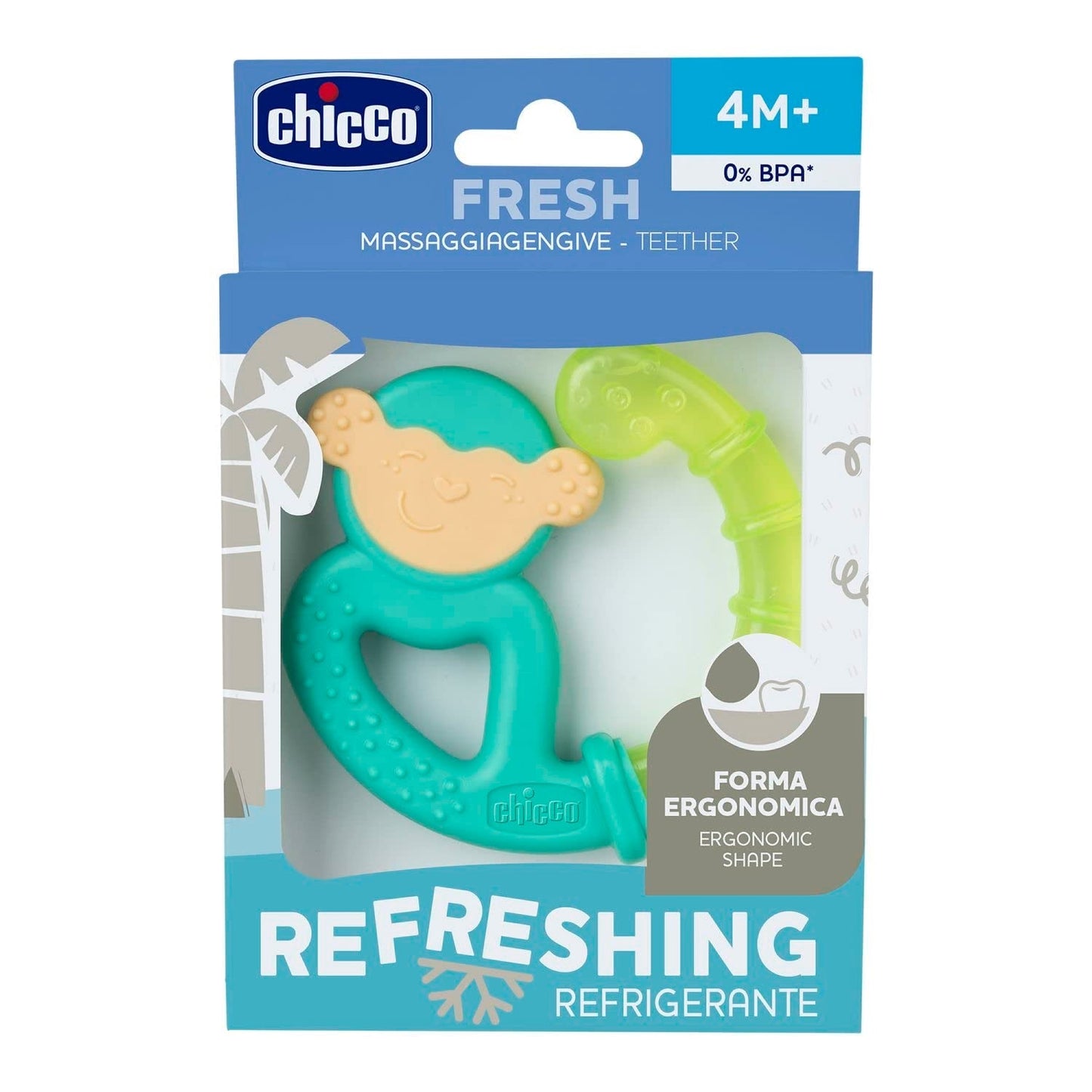 Chicco Fresh&Relax Aap- of Luiaardbijtring, 4M+, gevuld met steriel water