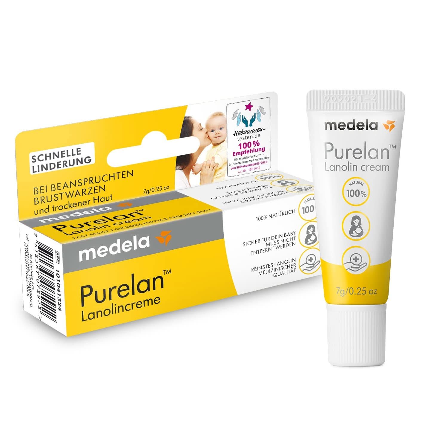 Medela Purelan 37 G Lanolincreme – Schnelle Hilfe Bei Beanspruchten Brustwarzen Und Trockener Haut – 100% Natürlich, Hypoallergeen, Dermatologisch Getest en Frei Von Duftstoffen Accessoires Voeding en Borstvoeding Bebe Naty Shop Brustwarzencreme 7G