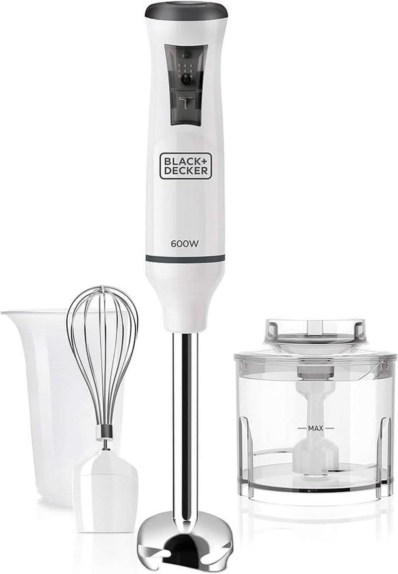 BLACK+DECKER Keukenmixer | BXHBA1500E | 1500 Watt | 20 snelheden | Turbo | Edelstahl | Spritzschutz | Inclusief Pürieraufsatz, Schneebesen, Zerkleinerer en Messbecher Kitchen Naty Shop Single 3 Zubehörteile 600W
