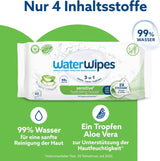 WaterWipes Sensitive+ Hydrating Boost Vochtige doekjes, Hydraterende doekjes, 360 stuks (6 stuks), 3 in 1 Schoon, Verzorgend, Hydrateren, 99% Aloë Vera Water, Ongeparfumeerde babydoekjes