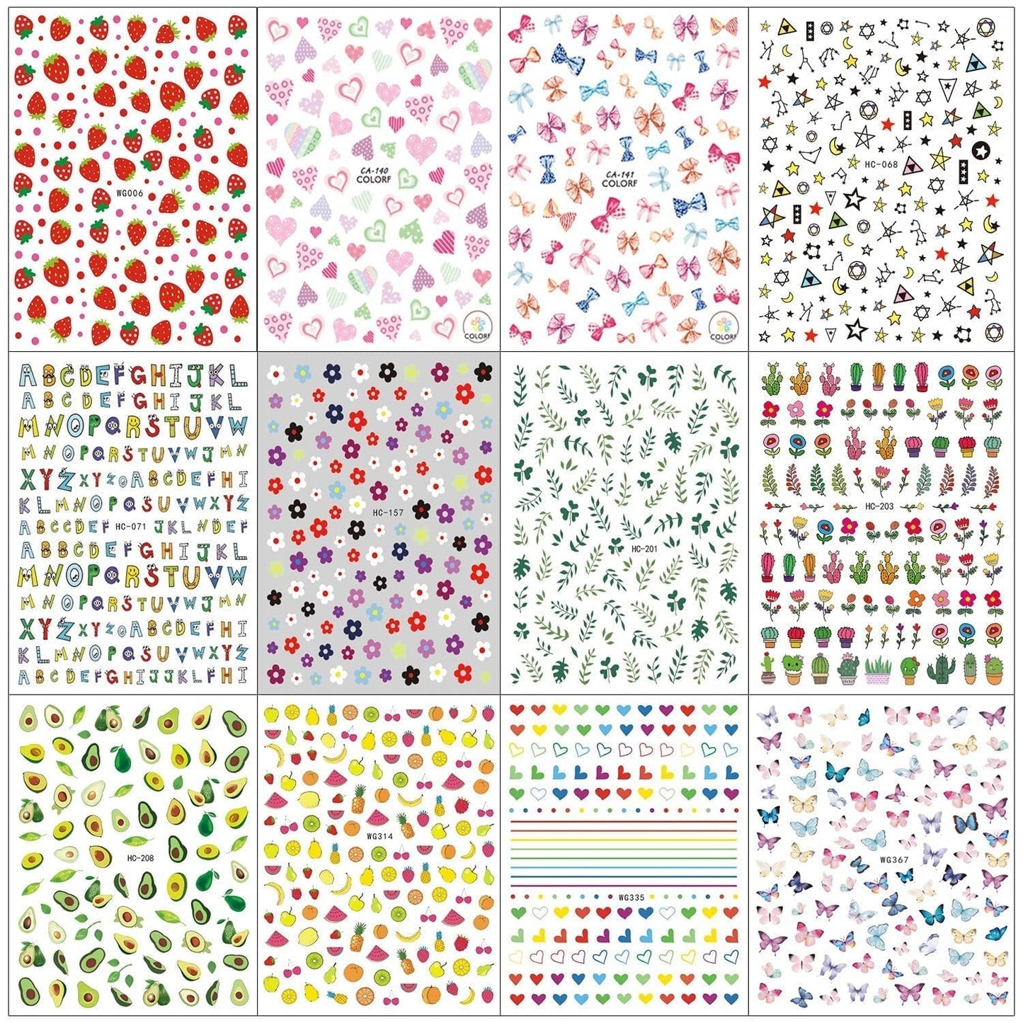 12 Blatt Nagelsticker Süß Kinder Nagelaufkleber Selbstklebend Weihnachtsblumen Blätter Tiere Pflanzen Früchte Nail Art Sticker Decoratie Nageldesign Zubehör