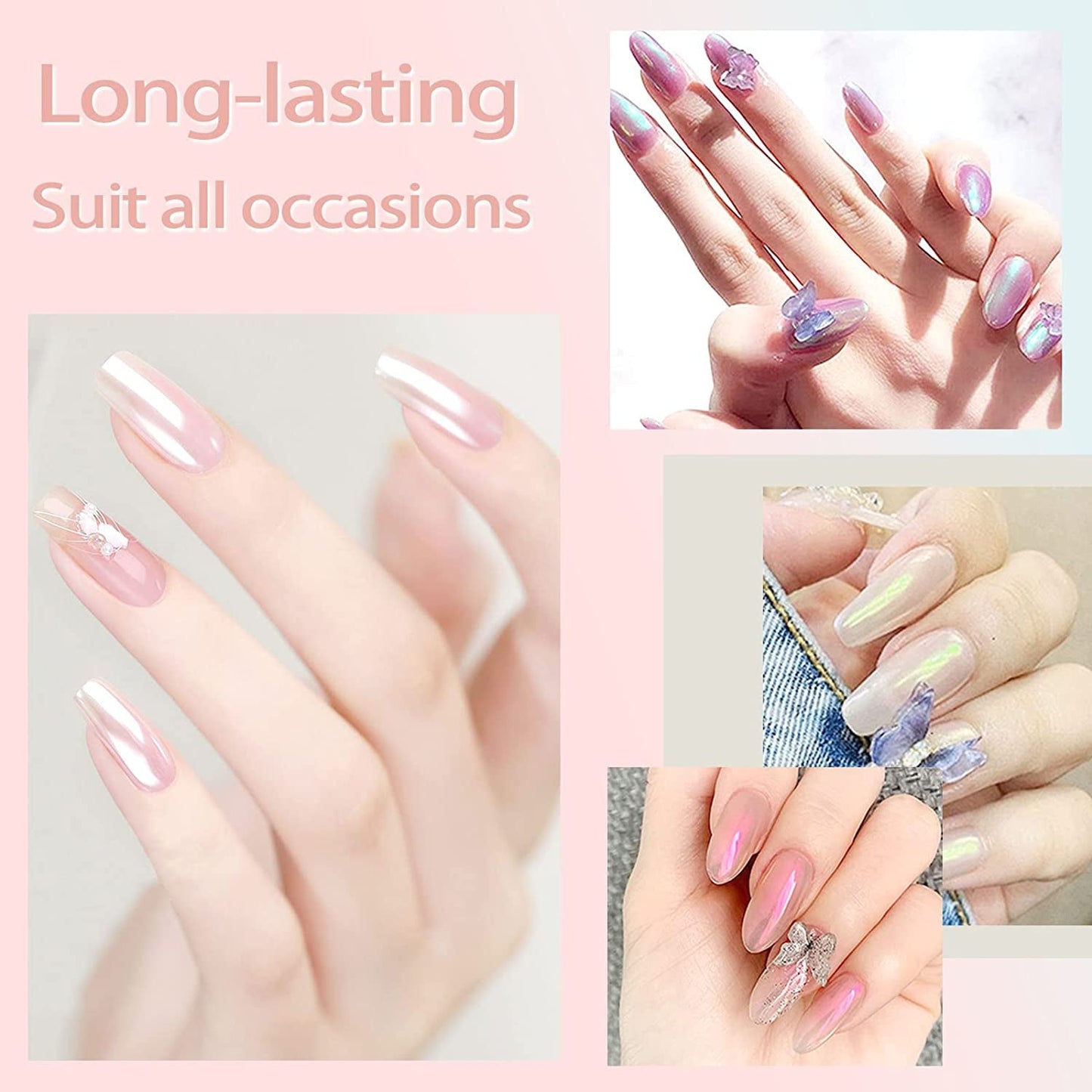 Chrom Nagel Pulver 4 Kleuren Iriserendes Aurora Pulver Metallic Spiegeleffect Pigment Parelmoer Meerjungfrau Glitter Einhorn Glitter voor Gel Polish Nail Art Decoratie-Purpurgrüner Jadeit