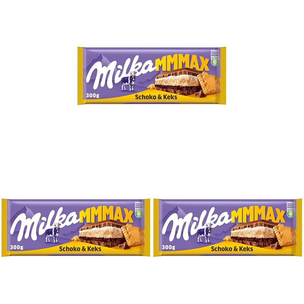 Milka Mmax Chocolade en Koekjes – Alpenmelkchocolade met melkroomvulling en knapperige stukjes koekjes – 300g
