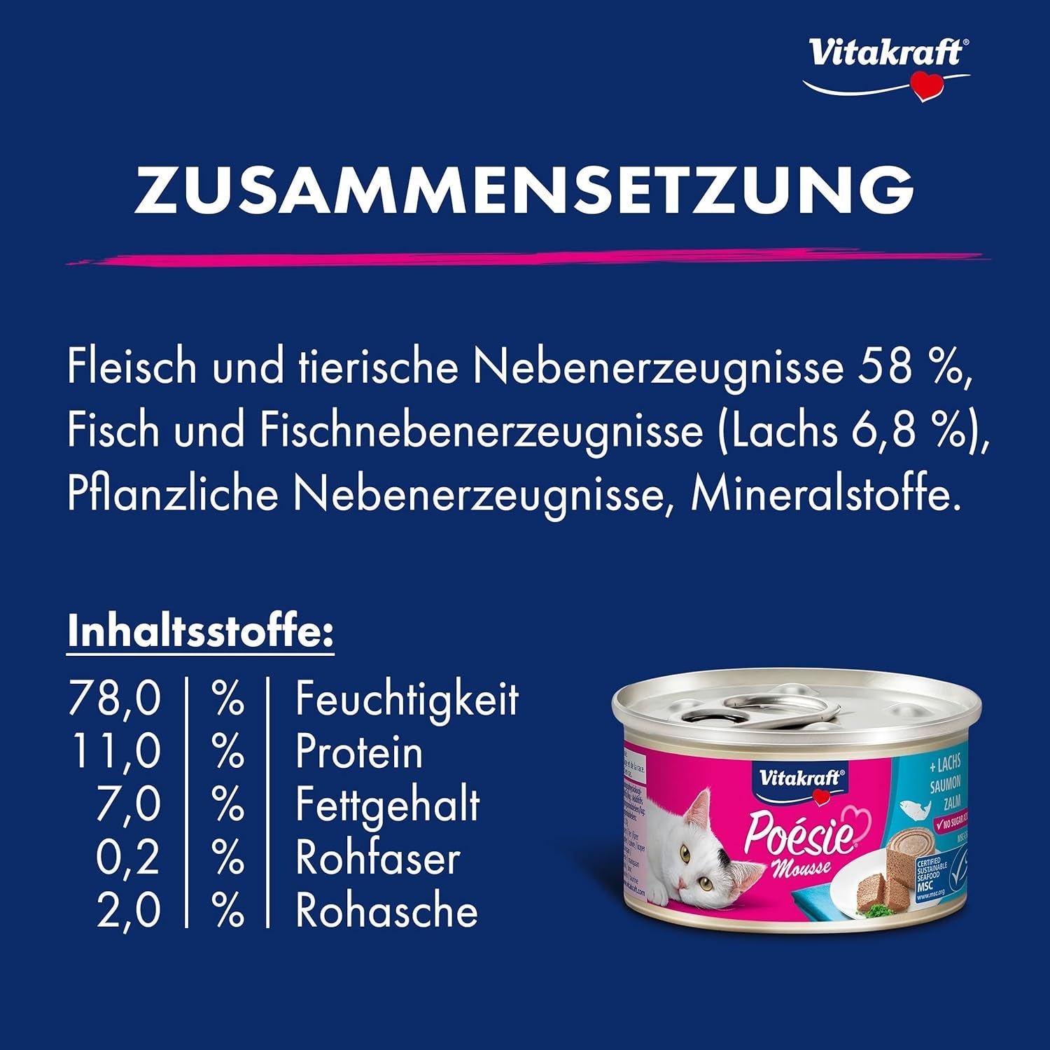 Vitakraft Poésie Mousse, kattennatvoer, luchtig schuim, met zalm, zonder toegevoegde suiker of granen (12 x 85 g)