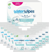 WaterWipes Sensitive+ Vochtige doekjes voor onderweg, 100 doekjes (10 stuks), 3 in 1 Reinigt, verzorgt, beschermt, 99,9% water, geurvrije doekjes