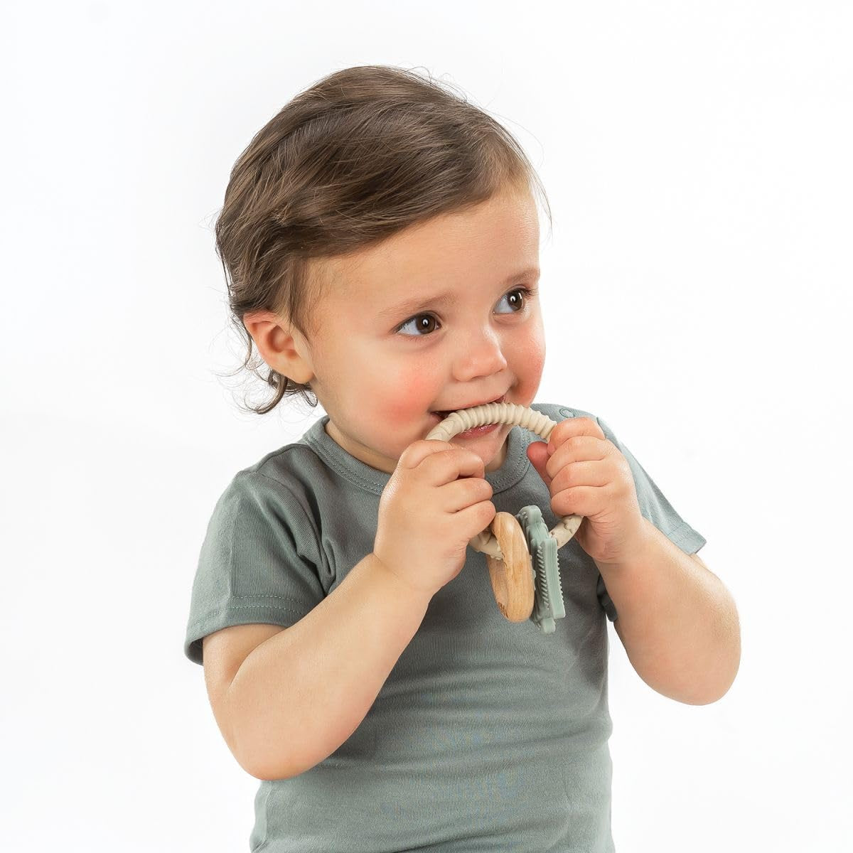 reer BiteDuo | Baby siliconen houten bijtring | Tandjeshulp | Gemotoriseerd speelgoed