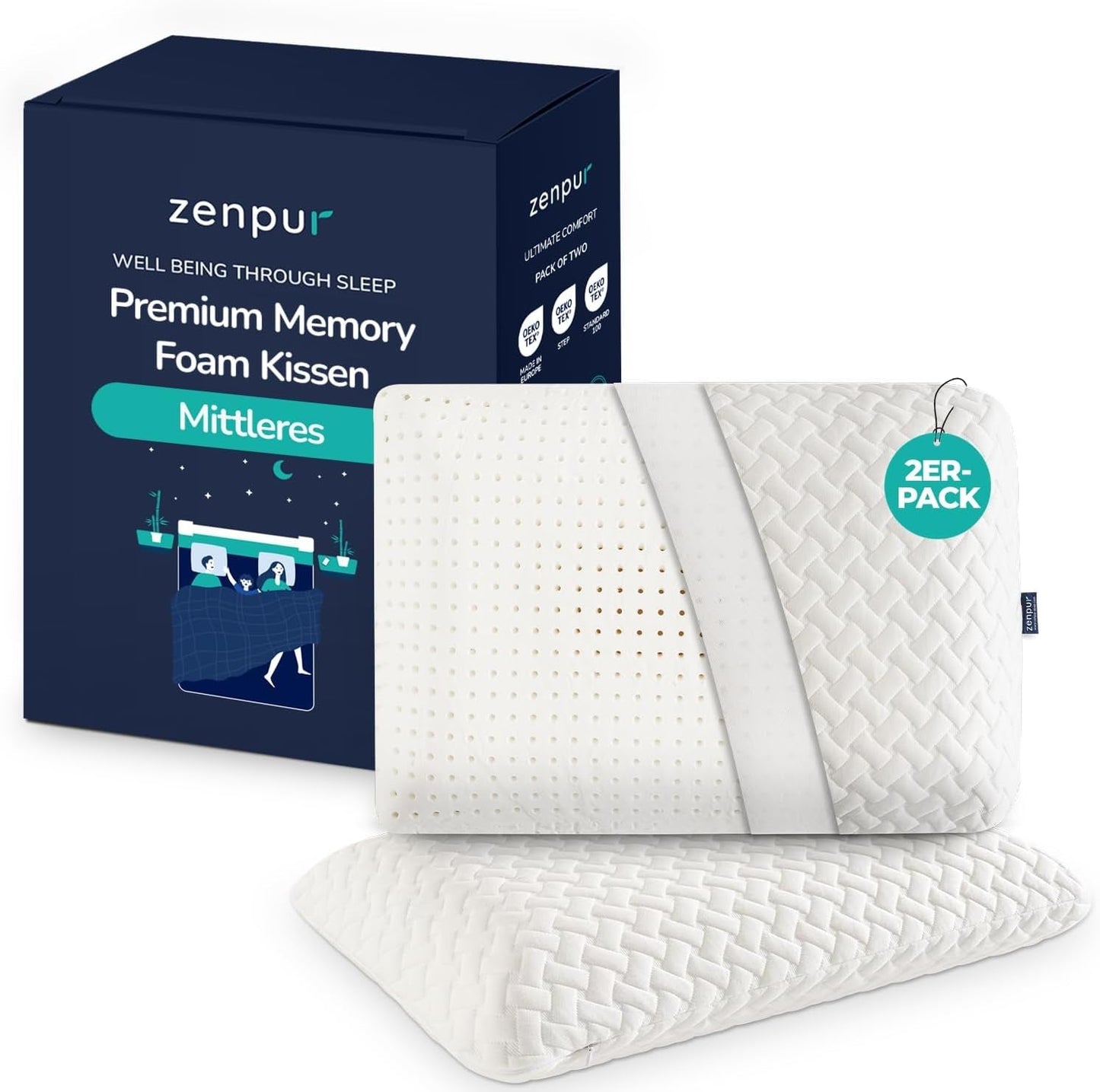 ZenPur Orthopedisch nekkussen 40x60-13cm, Memory Foam Hoofdkussen - Ergonomisch slaapkussen voor nek en schouders, Oeko-TEX gecertificeerd