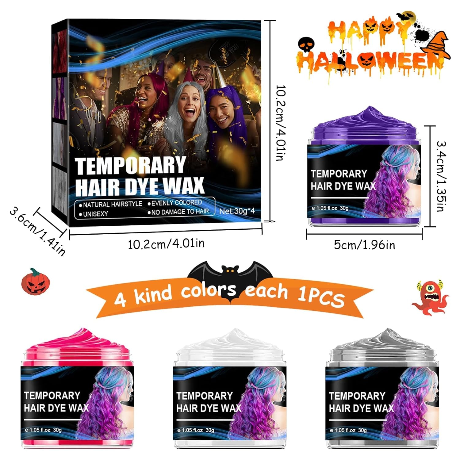 Halloween Tijdelijke Haarverf 4 Kleuren Haarkleur Wax Styling Haartoon Voor Mannen Vrouwen Halloween Cosplay Party Haarverf Naty Shop
