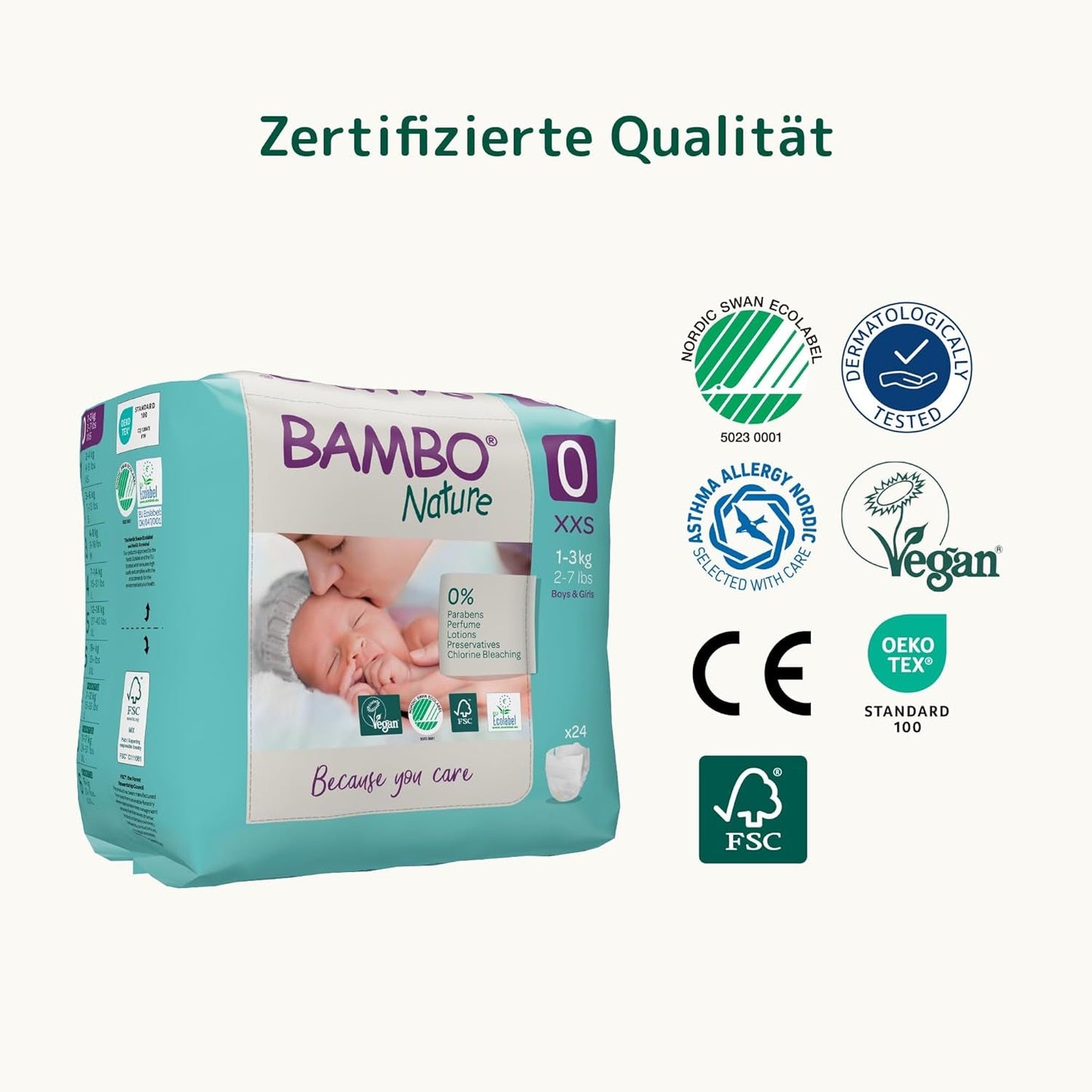 Bambo Nature Luiers voor baby's, maat 0 (1-3 kg), 144 stuks, maanddoos | Premium luiers met verbeterde lekbescherming | Ultiem comfort en vrijheid voor pasgeborenen | Dermatologisch geteste luiers