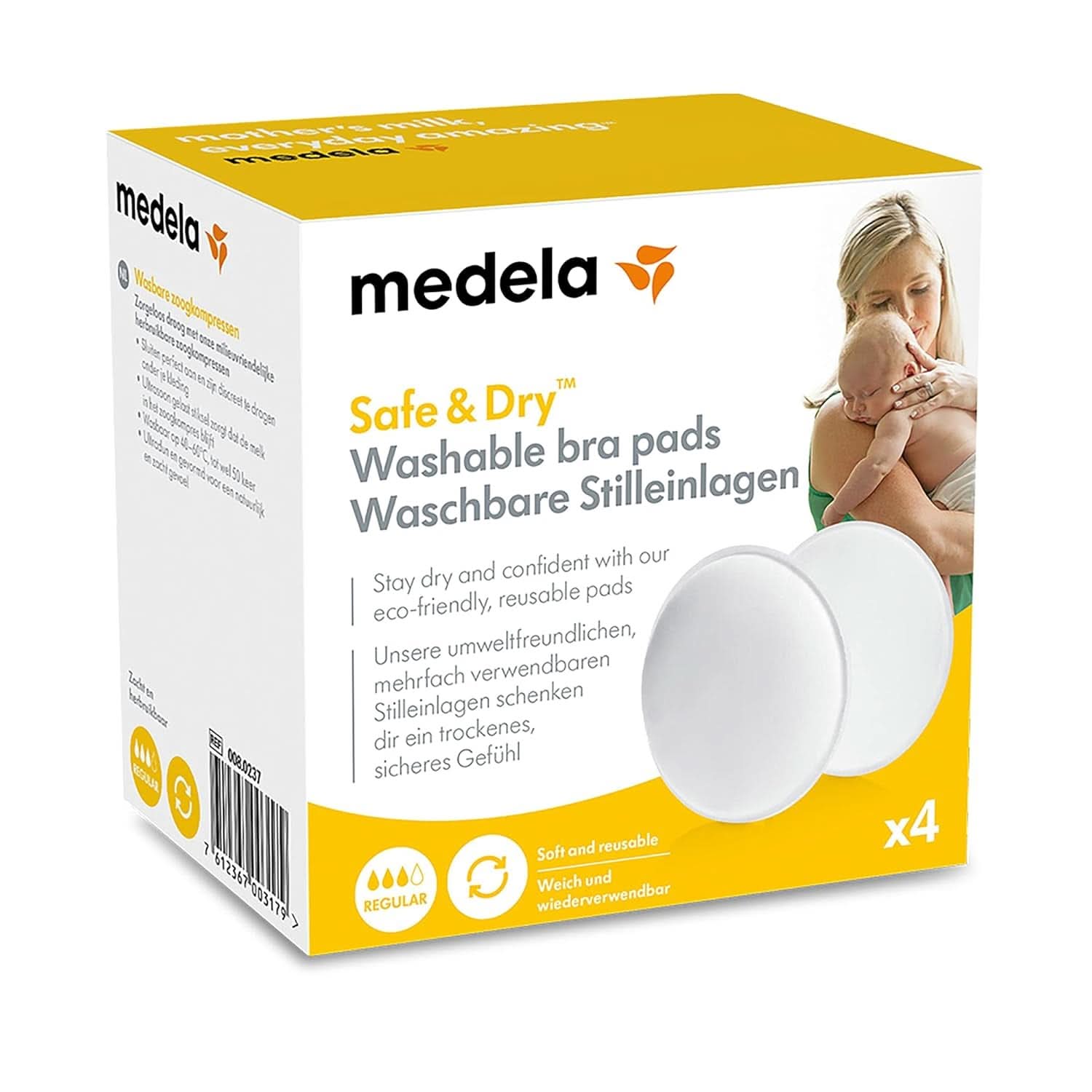 Medela Waschbare Stilleinlagen, 4 Stück Accessoires Voeding en borstvoeding Bebe Naty Shop