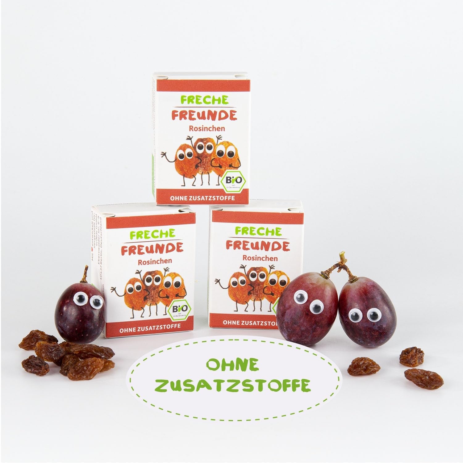 FRECHE FREUNDE Biologische rozijnen, Trockenfrüchte ohne Zucker, ohne Zusatzstoffe, ungeschwefelt, in kleinen Snackboxen, Sultaninen für Kinder, 20er Pack, 20 x (3x14g)