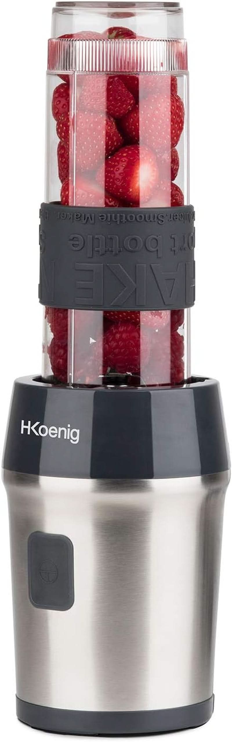 H.Koenig Smoothie Maker SMOO9 - Mini Standmixer - Mini Blender - 300 Watt - 570 Ml - Edelstahl - 2 Kunststofflesjes - Bpa-vrij, Grau Kitchen Naty Shop