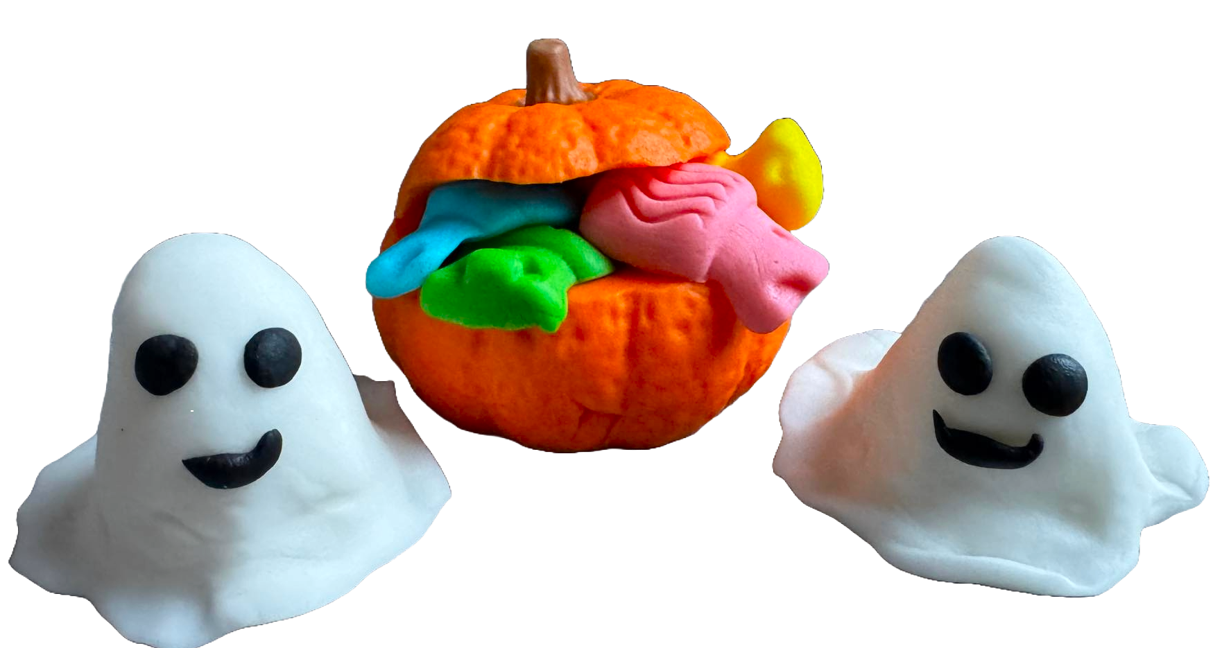 Set van 3 eetbare decoraties van suikerpasta, Halloween, geesten en pompoen met snoepjes Sugarpaste Decorations Naty Shop