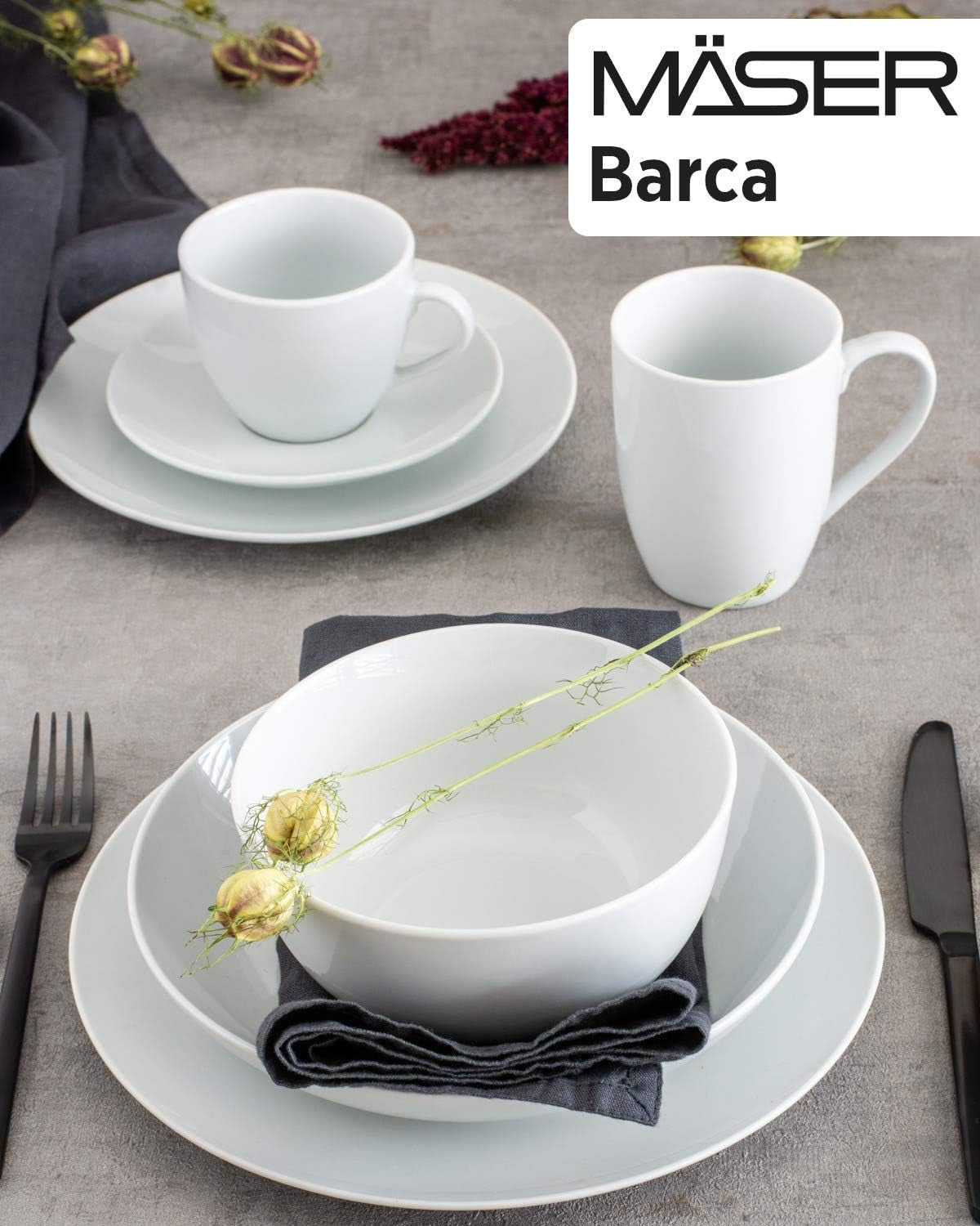 Mäser Barca servies voor 6 personen, set van 12, porselein, wit