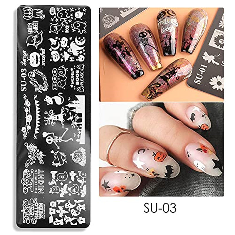 JMEOWIO Nagelstempelsjablonen Halloween 6 Stück Nagelstempelsjablonen Nail Art Decoratie Nageldesign Zubehör Böse Gruselige Kürbis-Geisterhexe