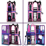 Monster High Buh-tique Hotel Poppenhuis, opvouwbare speelset met enge verrassingen in elke kamer en 13+ speelsets, inclusief meubels en accessoires, JBF16