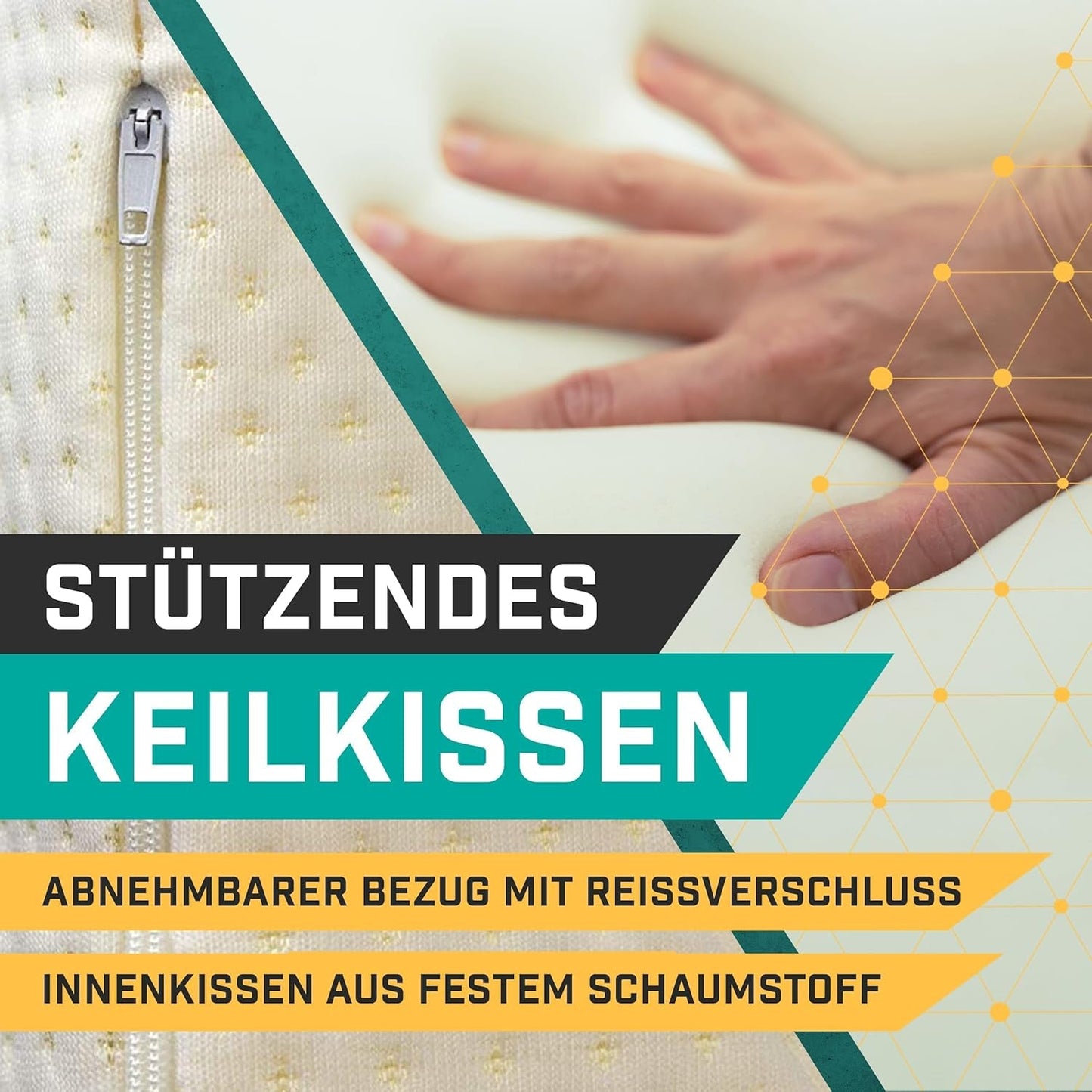 Wigkussen voor bed en bank - Ideaal als leeskussen, achterin bed of om de benen hoger te zetten - Maatvast schuim - Wasbare hoes