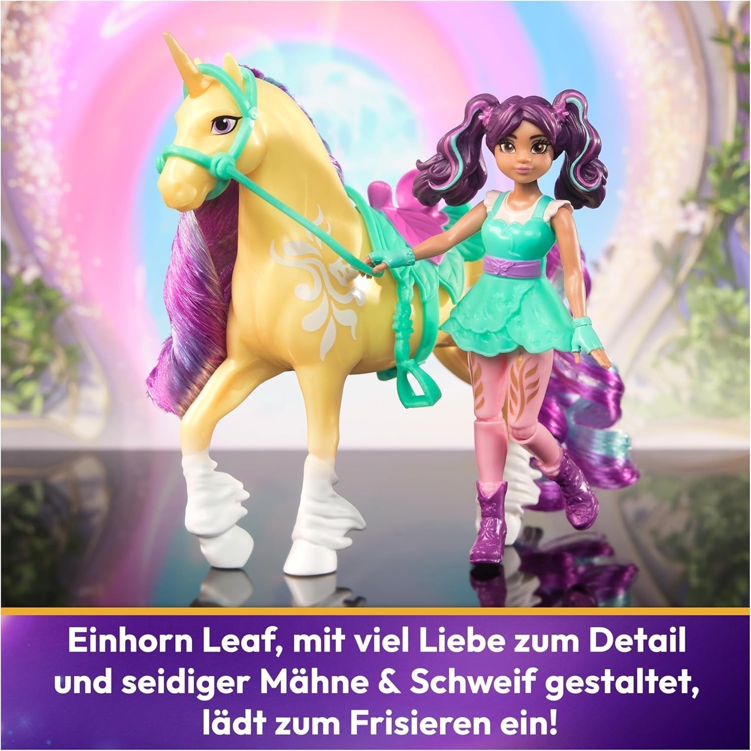 Unicorn Academy AVA en Unicorn Leaf Set - Originele figuren van ca. 12 cm groot uit de populaire Netflix-serie Met twee accessoires en haarborstels Voor fantasierijk rollenspel, voor kinderen vanaf 4 jaar Actiefiguren Naty Shop