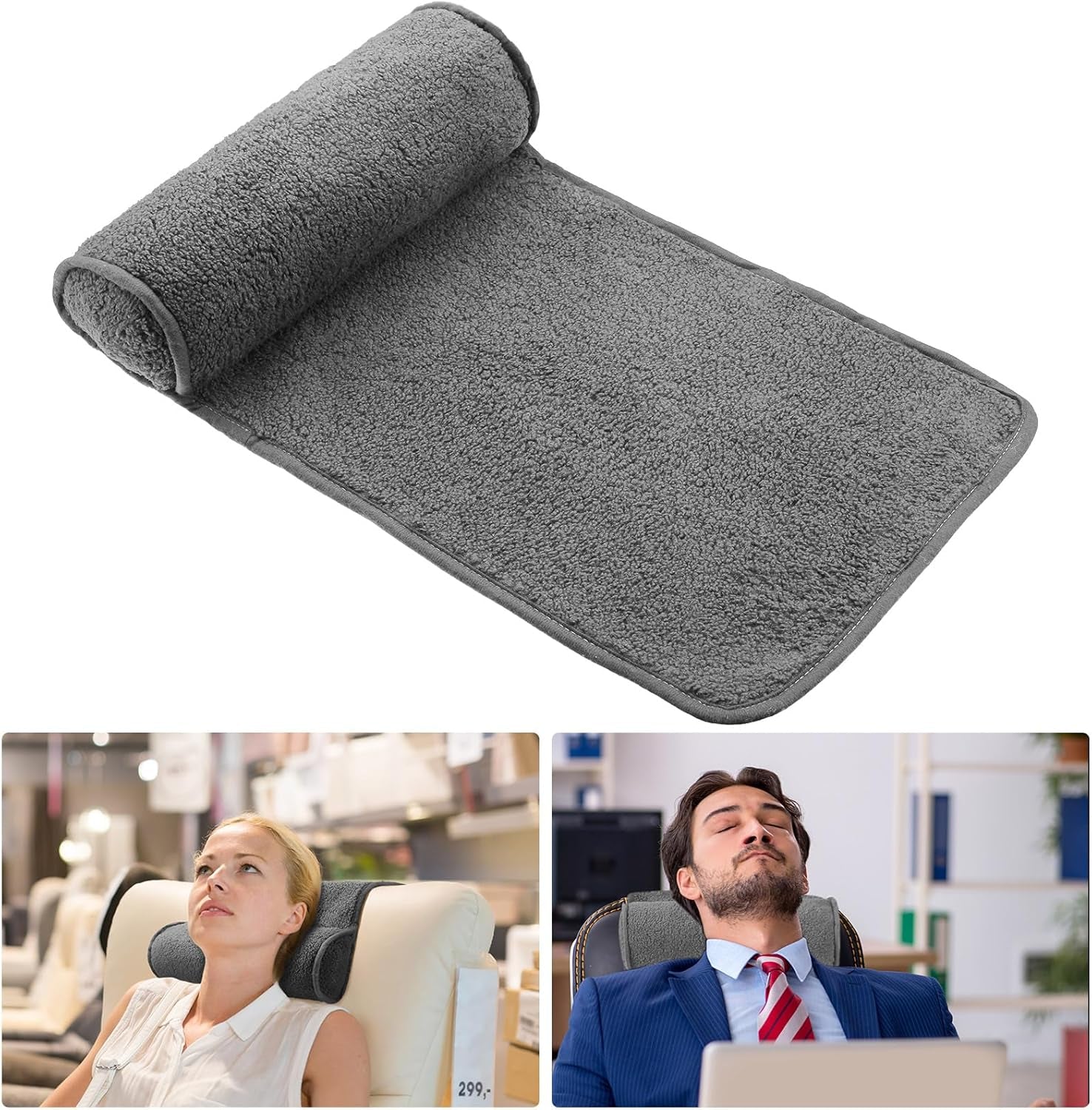 Nekkussen voor fauteuil, pluche verstelbaar kussen, nekrol, antislip fleece, bank, nekkussen voor op reis, thuis, ligstoel, bank, fauteuil (donkergrijs)