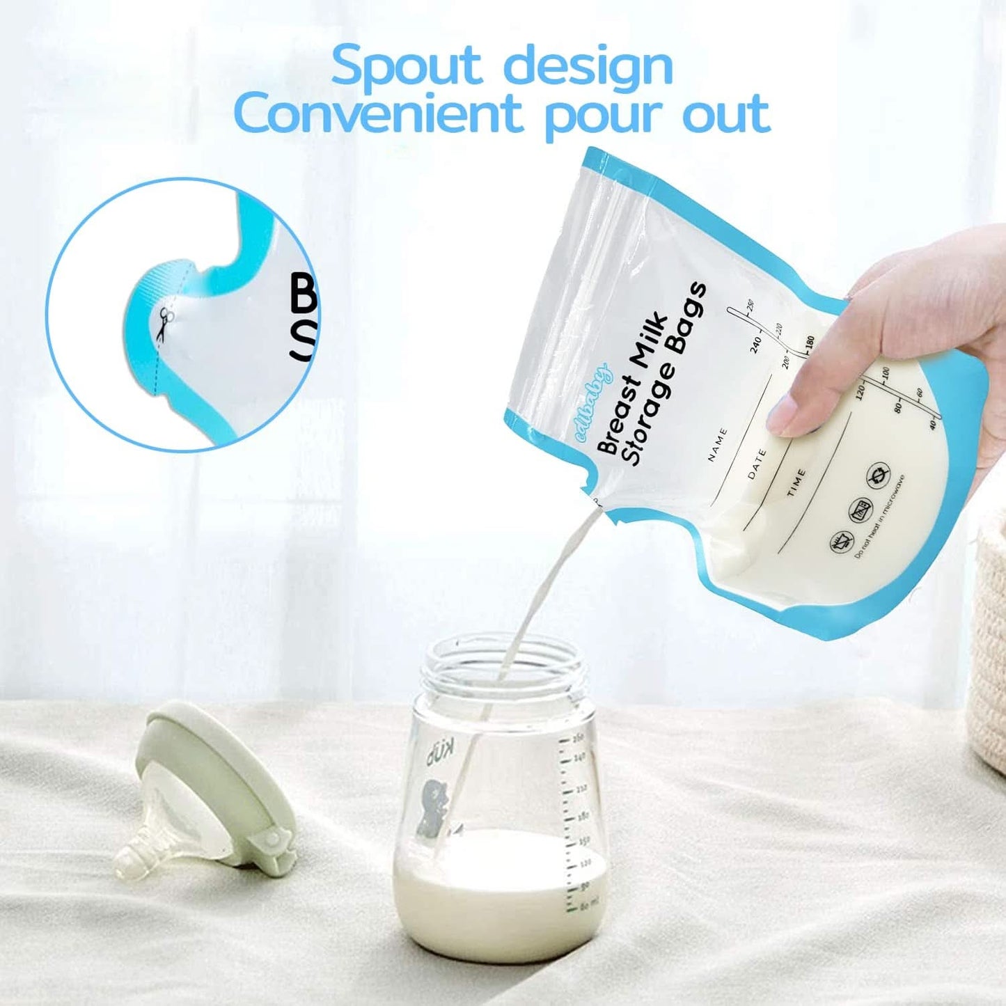 Edibaby, Zakjes voor moedermelk, 100 stuks, Gesteriliseerd, zonder BPA Accessoires Voeding en Borstvoeding Bebe Naty Shop