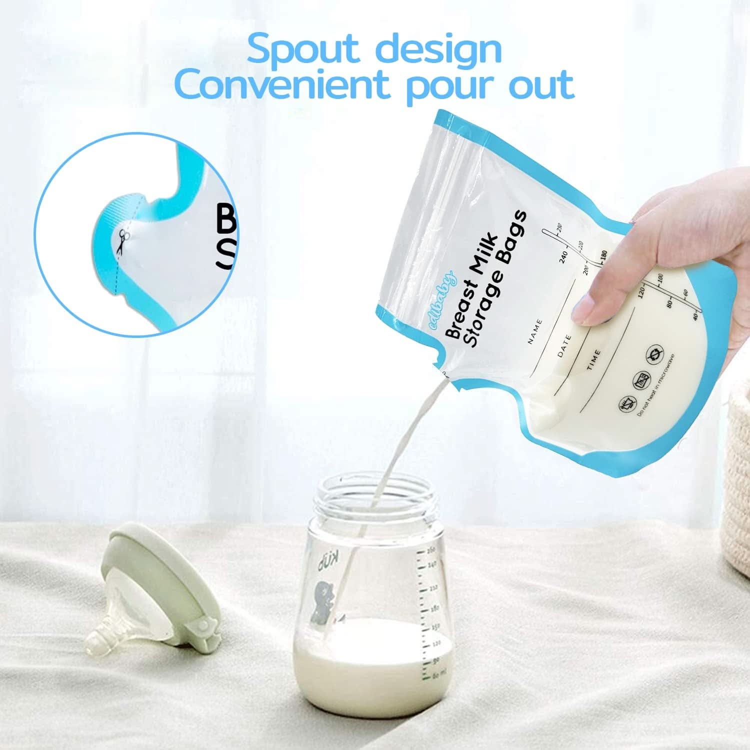 Edibaby, Zakjes voor moedermelk, 100 stuks, Gesteriliseerd, zonder BPA Accessoires Voeding en Borstvoeding Bebe Naty Shop