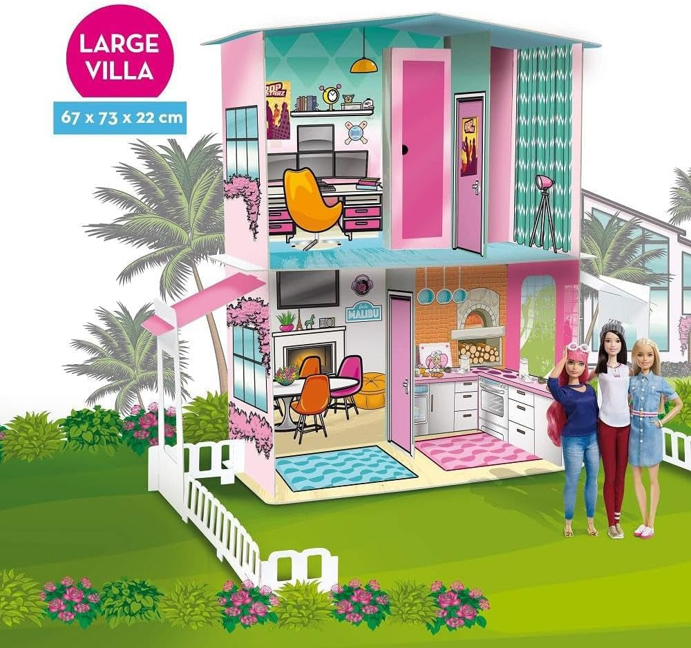 Lisciani - BARBIE poppenhuis - Barbie droomvilla op twee verdiepingen - 3D-huis om te bouwen, in te richten en te ontwerpen - Creatief knutsel- en constructiespeelgoed voor kinderen vanaf 4 jaar Poppenhuizen Naty Shop
